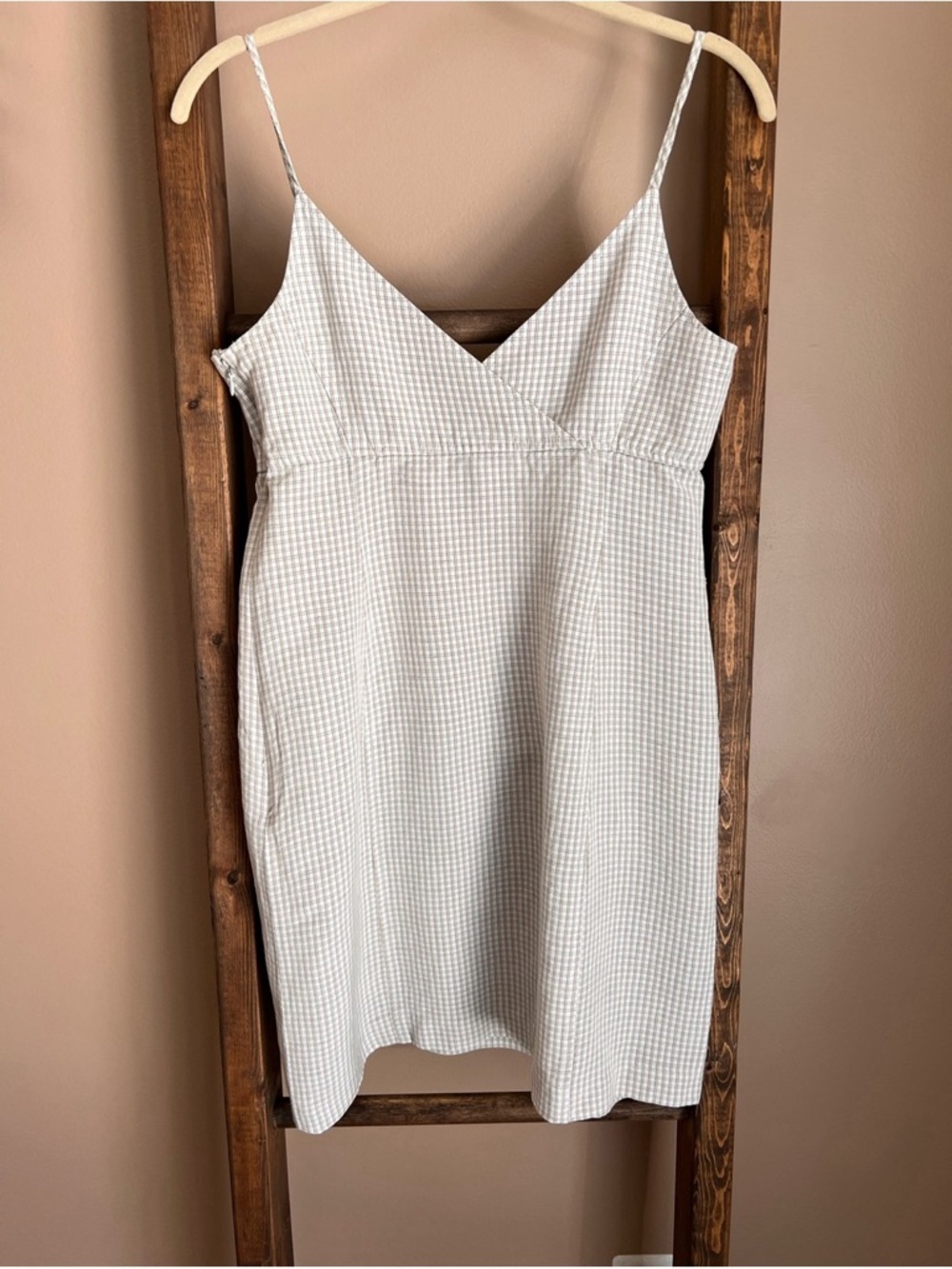 Gingham Spaghetti Strap Sundress in Light Gray and White